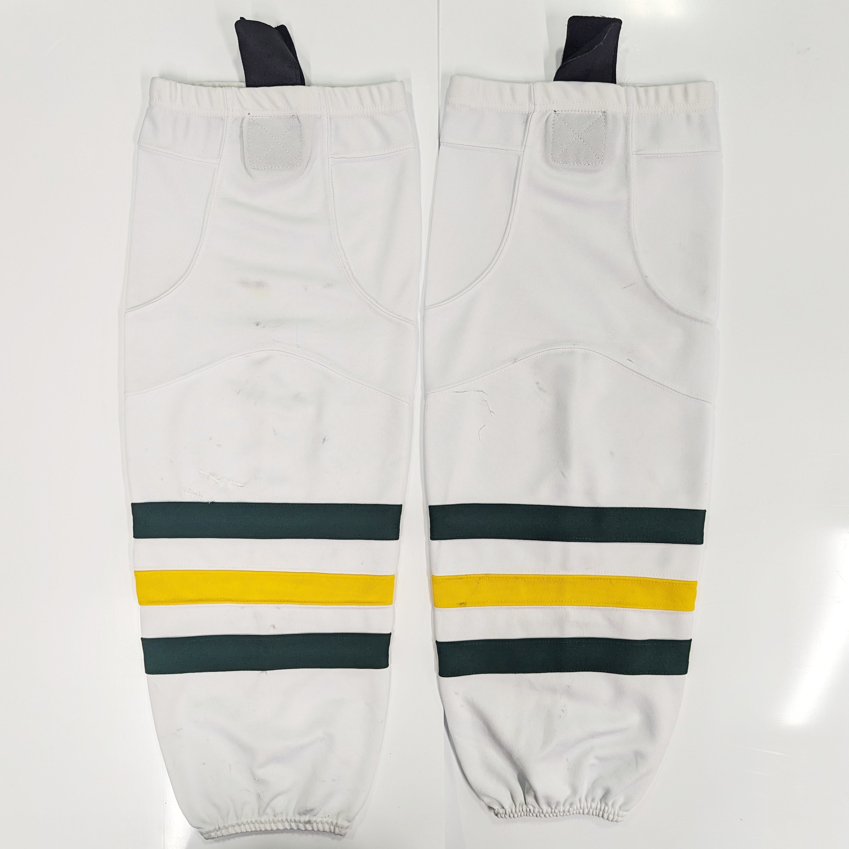 NCAA - Chaussettes de hockey usagées (blanches/vertes/jaunes)